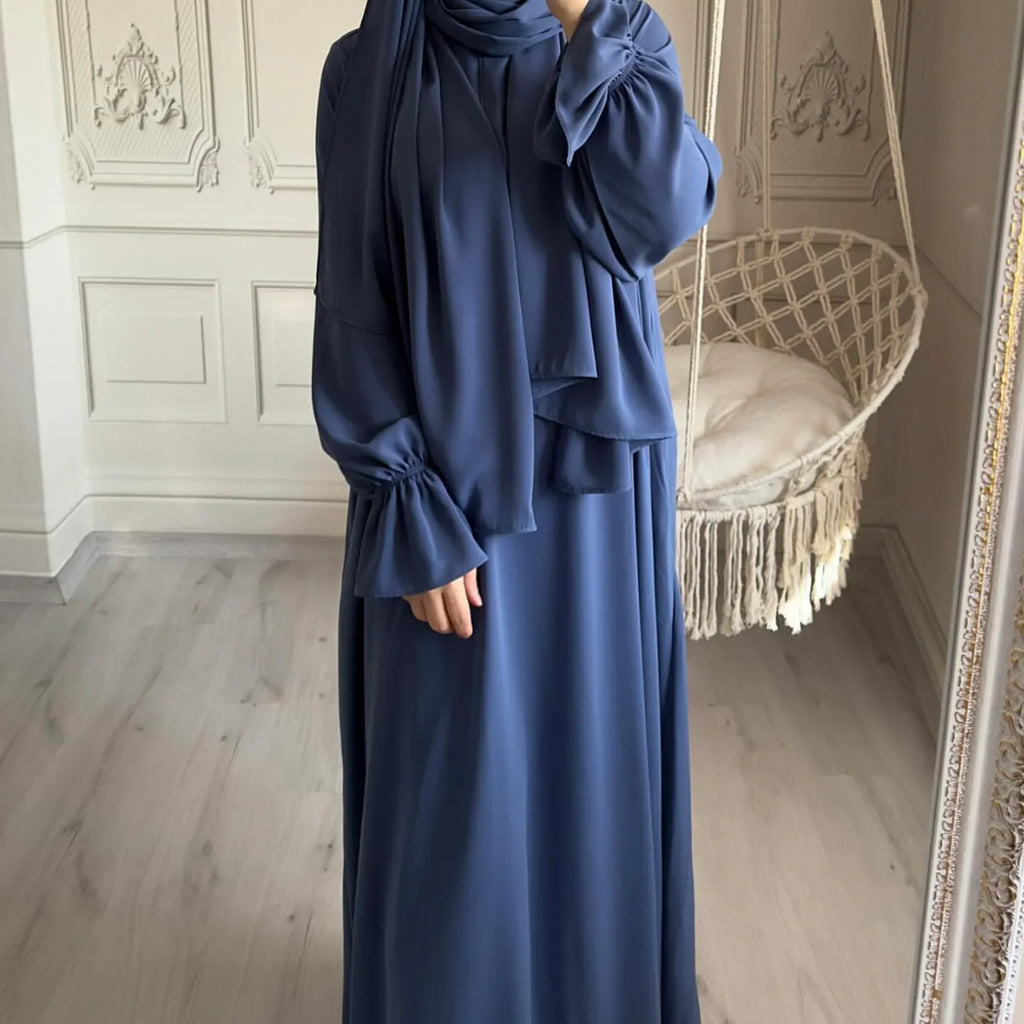 Eid Abaya with Integrated Hijab Scarf Zipper Front Islamic Jilbab One Piece Muslim Women Dress Prayer Clothes Dubai Ramadan