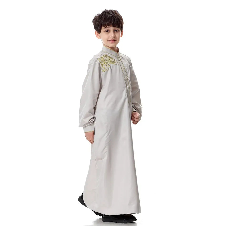 2025 New Kids Robe Children Embroidery Outfit Boys Ramadan Thawb Teens Long Sleeve National Clothes Arab Muslim Thobe 5-12 Years