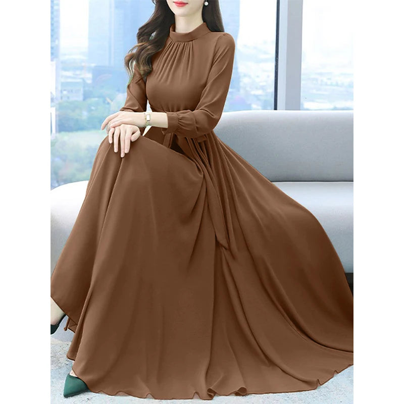 Dress Autumn Solid Party Holiday Maxi Dresses Vestidos Femme Vintage Robe