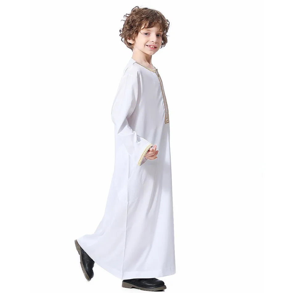 2025 New Children Thawb Teens Summer Muslim Robe Kids Arab Folk Clothes Boys Solid Color Thobe 5-14 Years National Outfit