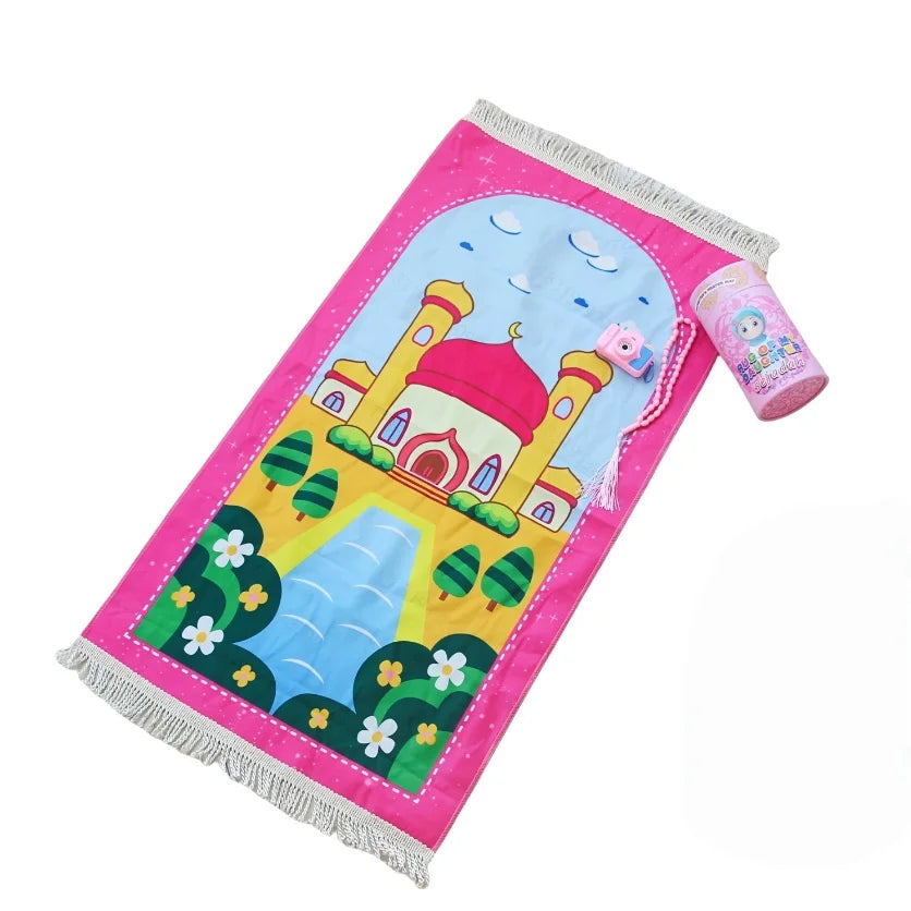 Kids Prayer Rug Best Muslim Gift Romadan Gift Children Portable 4pcs set ﻿