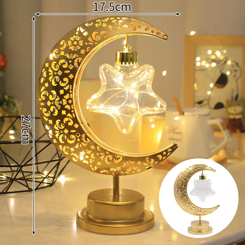 Ramadan Crescent Moon and Star Night Light Creative Eid Mubarak Led Light Islamic Muslim Desktop Decor Eid Party Supplies