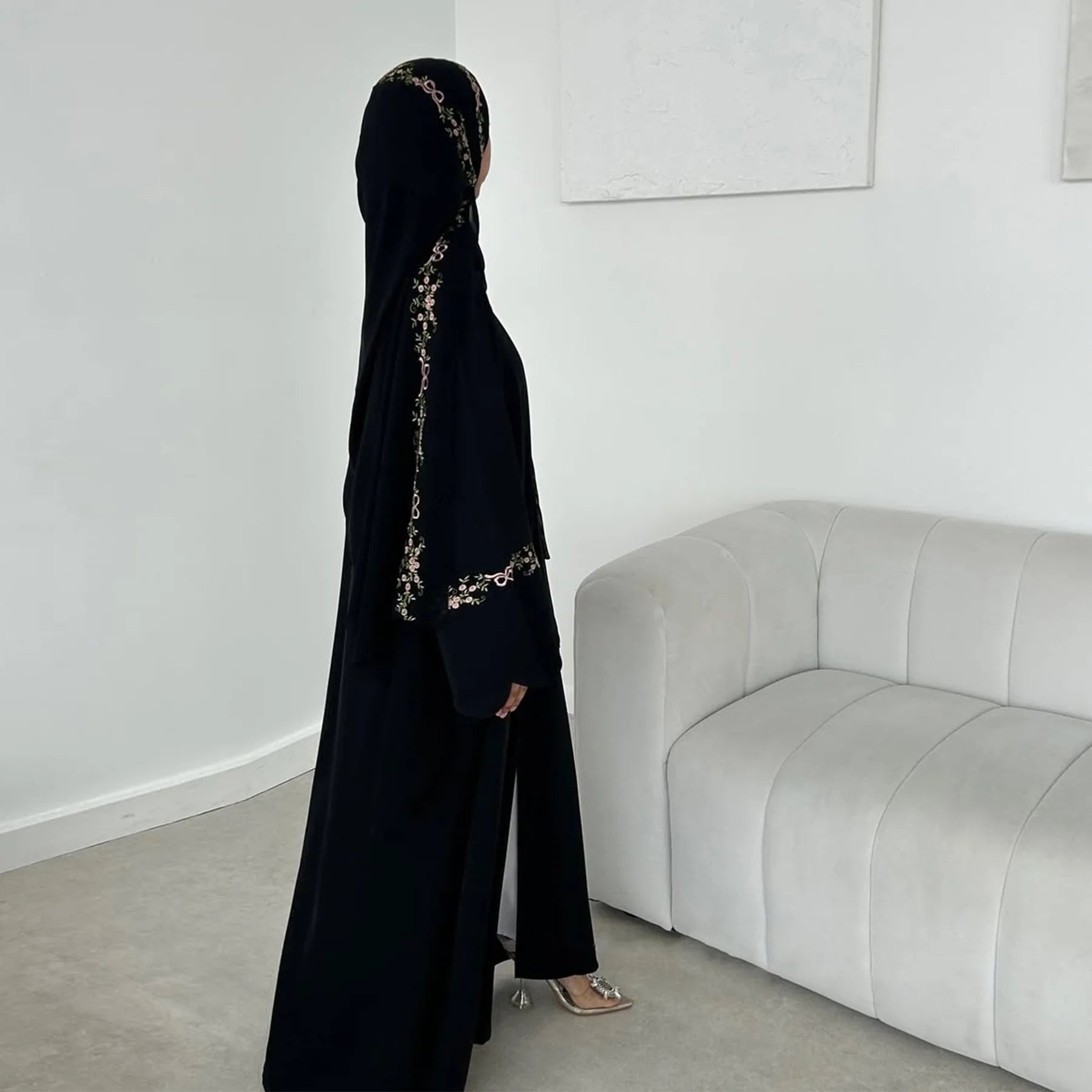 Embroidery Open Abaya and Hijab 2 Piece Set Muslim Dress Abayas for Women Dubai Luxury Islamic Clothing Kaftan Robe Ramadan Eid