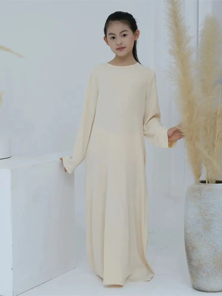 Open White Black Plain Abayas For Child Kids Modest Abaya Dubai Muslim Kaftan Under Dress Girl Robe Caftan Marocain Musulmane