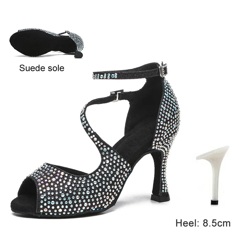 Dance Shoes For Women Ballroom Tango Rhinestones Dancing Shoes High Heels Black/Silver/Gold Women's Wedding Shoes