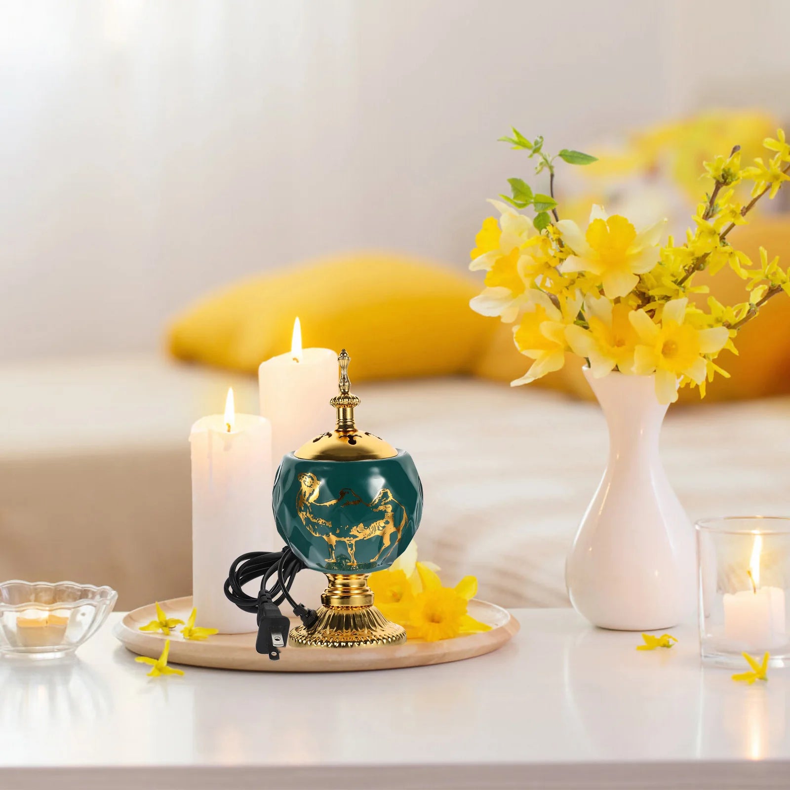 Electric Incense Burner 110V Us Plug Arabic Aroma Stove Retro Design Decorative Desk Centerpiece Aromatherapy Burner