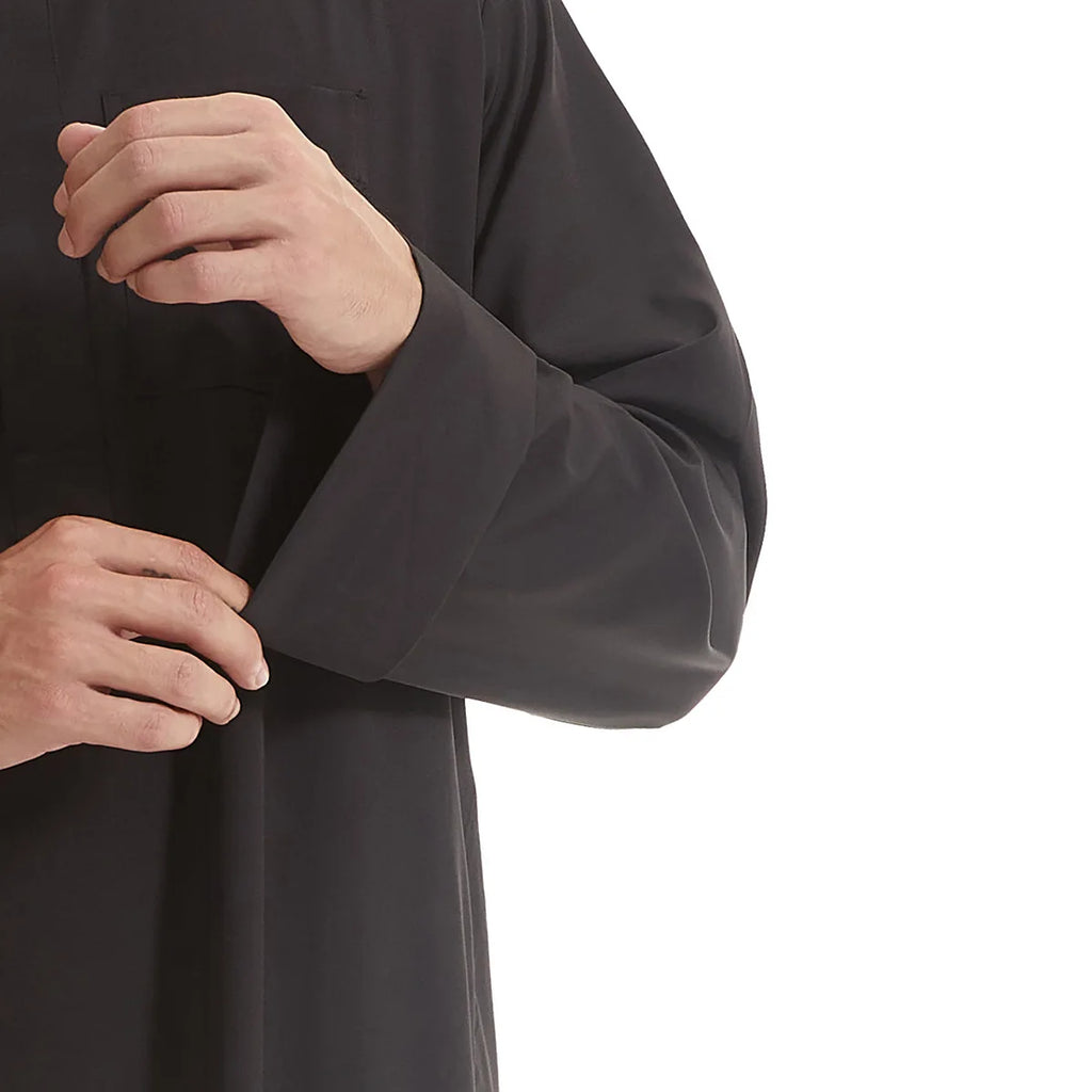 Men's Kaftan Khaki Black Long Sleeve Stand Stand-up Collar Soft Fabric Abayas Africa Saudi Thobe Elegant Outdoor Clothing