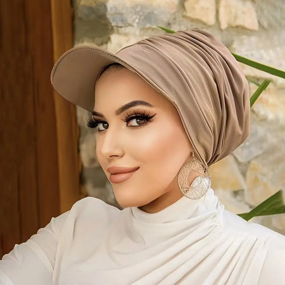 Wide Brim Hat Headwraps Sun Visor for Women Muslim Stretch Turban Cap Chemo Pullover Bonnet Sun Hat Hair Loss Head Wrap Outdoor