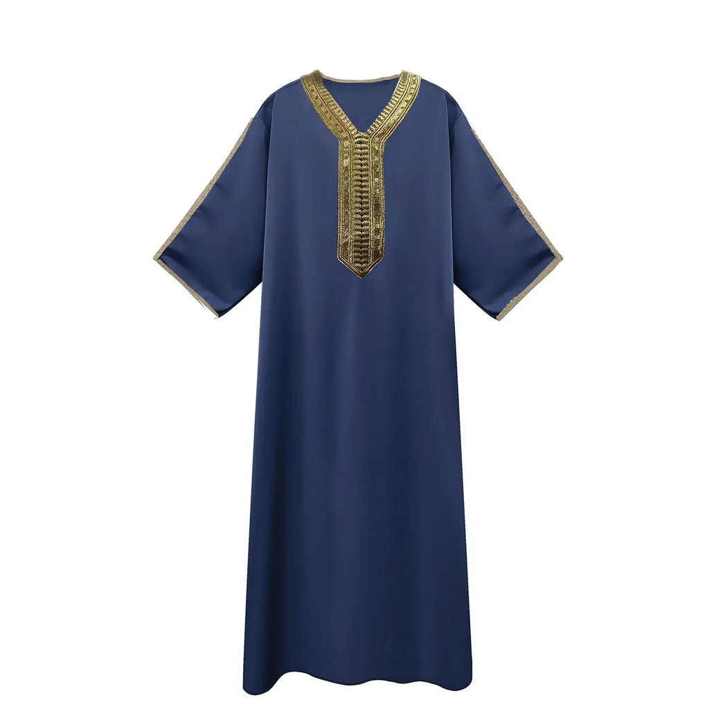 Men's Long Sleeve Muslim Robe Arab Middle Eastern Style Embroidered Loose Fit Casual Prayer Shirt for Spring And Summer