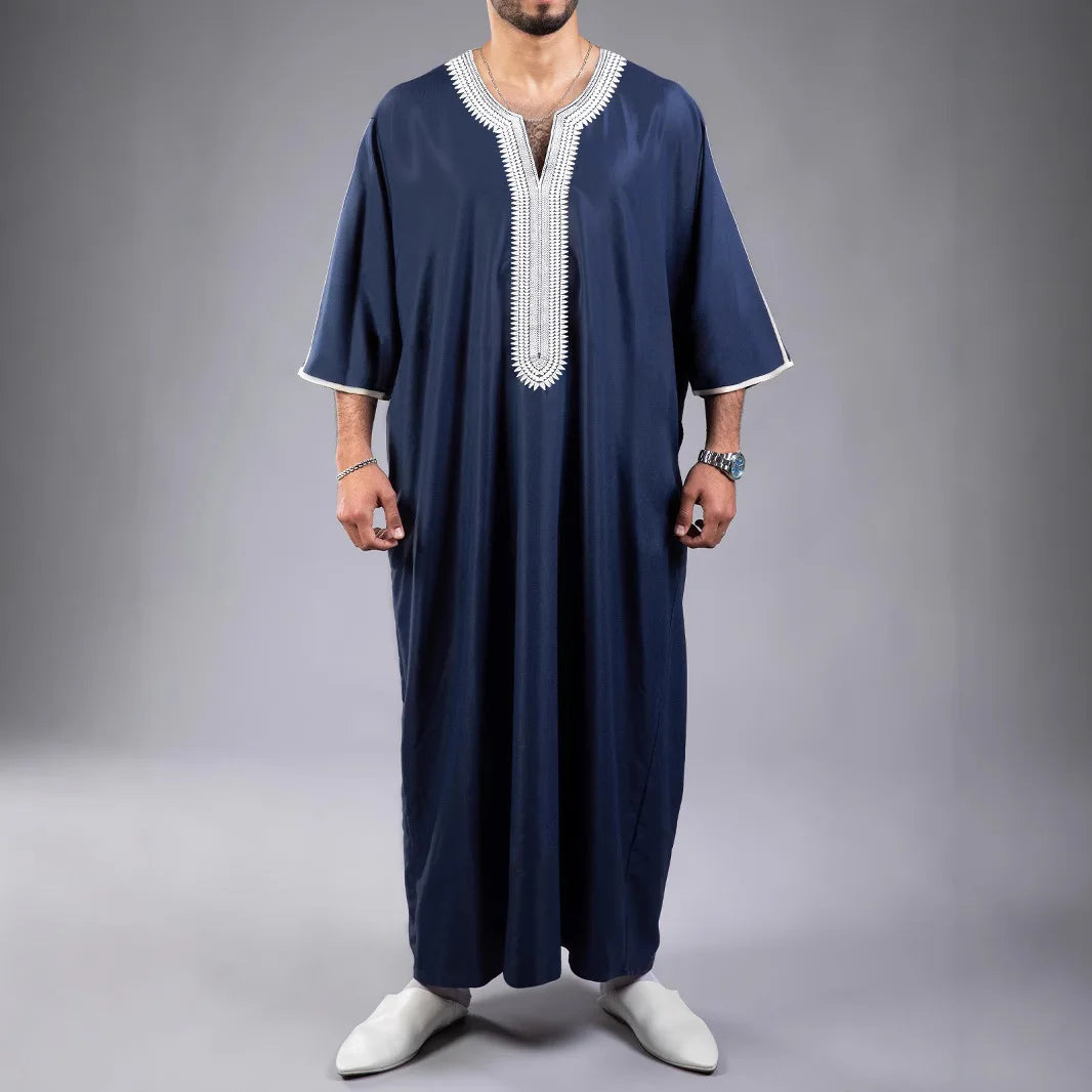 Men's Long Sleeve Muslim Abaya Islamic Dress Moroccan Thobe Jubba Kandora Djellaba Middle Eastern Saudi Clothing Casual Polyester Blend