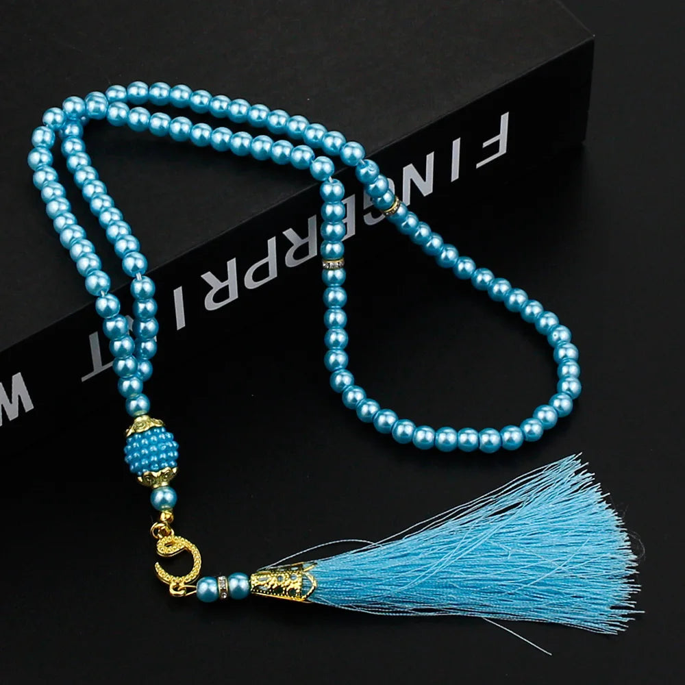 Sunspicems Allah Mohammed Rosary Bracelets TASBIH Muslim Prayer Beads Turkish Style 99 Beads Glass Pearls Charm Bracelets Gift