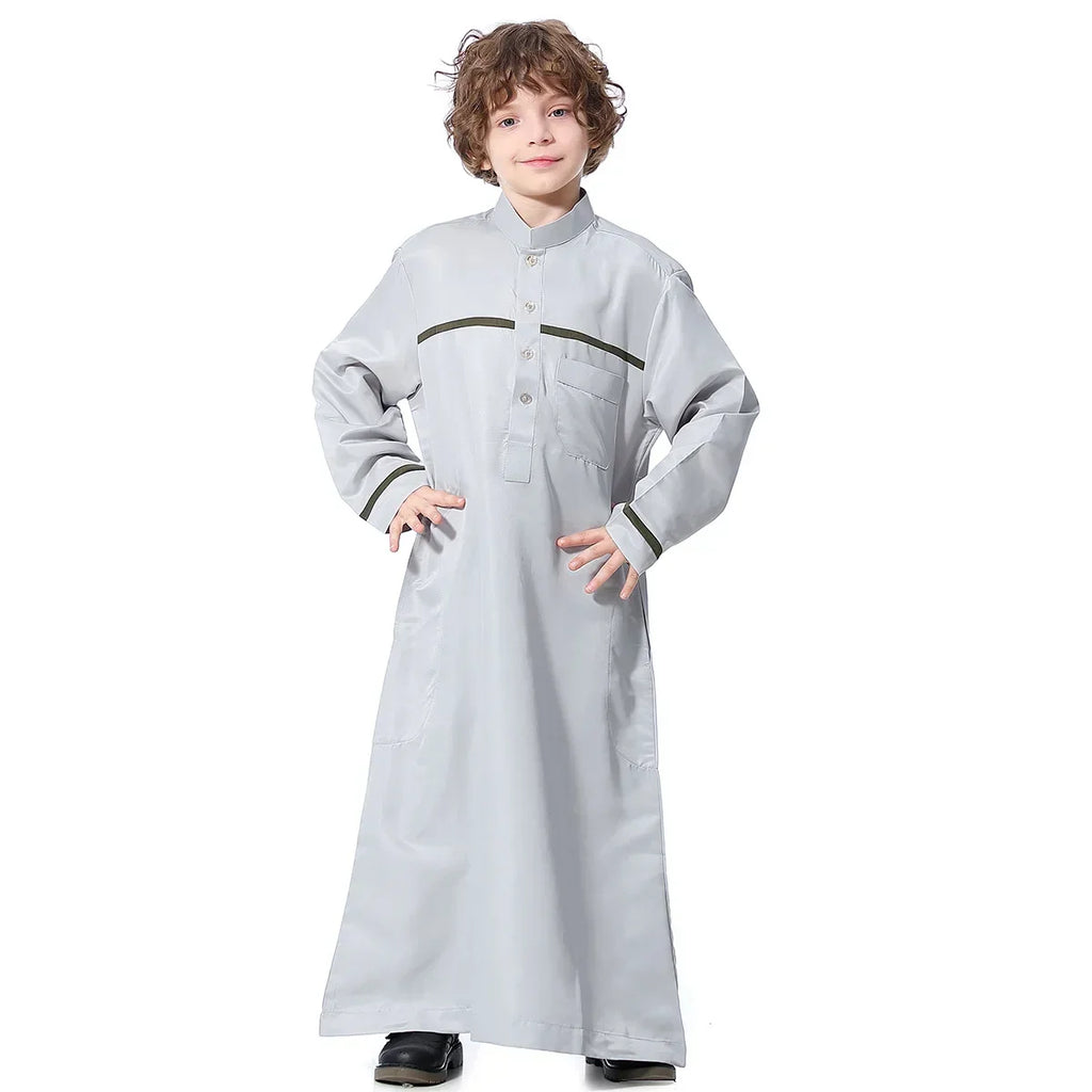 Muslim Saudi Arab Boys Robe Kids Abaya Kaftan Prayer Islam Ramadan Clothing Long Sleeve Thobe Middle East Teenage Dress Dubai