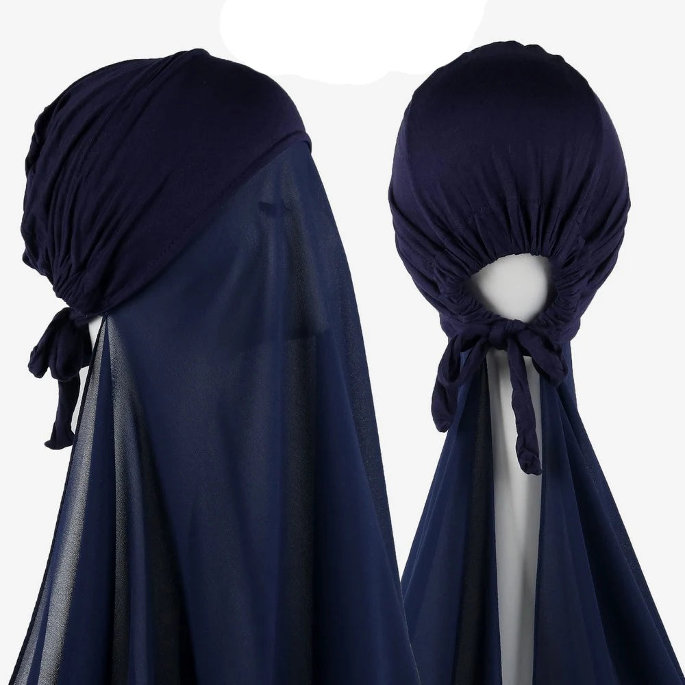 Muslim Instant Hijab Women Bonnet with Chiffon Shawl Head Scarf Cap Inner Headband Stretch Hijab Cover Headwrap Turbante