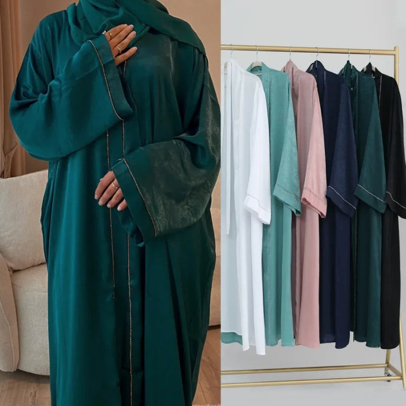 Muslim Modest Cardigan for Women Eid Arab Abaya Dubai Dress Islamic Daily Long Sleeve Clothing Turkey Solid Color Coat Robe