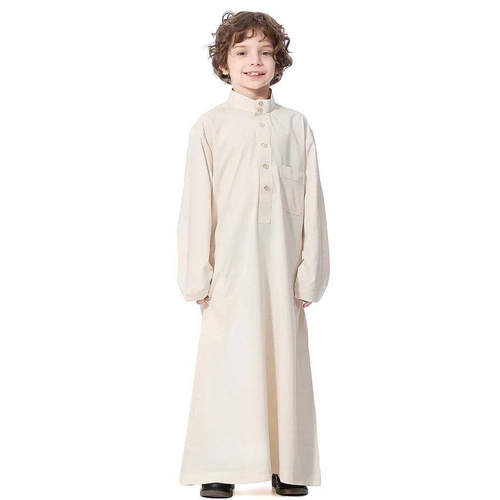Muslim Saudi Arab Boys Robe Kids Abaya Kaftan Prayer Islam Ramadan Clothing Long Sleeve Thobe Middle East Teenage Dress Dubai