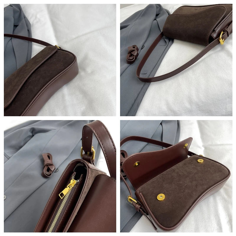 Solid Color Striped Flannel Women Crossbody Bag Quiet Luxury Designer Bag Fashionable Elegant PU Leather Shoulder Bags for Women