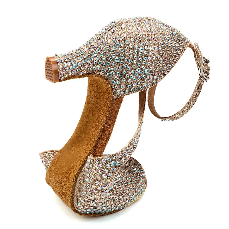 Dance Shoes For Women Ballroom Tango Rhinestones Dancing Shoes High Heels Black/Silver/Gold Women's Wedding Shoes
