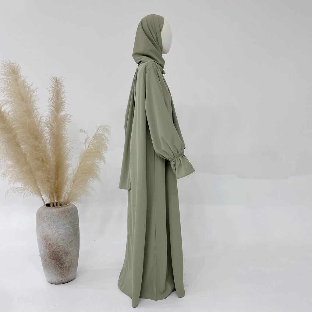 Eid Abaya with Integrated Hijab Scarf Zipper Front Islamic Jilbab One Piece Muslim Women Dress Prayer Clothes Dubai Ramadan