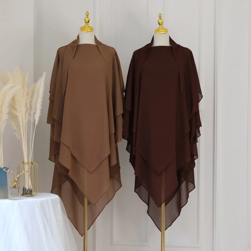 Long Khimar Women Muslim Hijab Prayer Eid 3 Layers Chiffon 2025 Hijabs Headscarf Shawl Veil Long Three-Layer Djellaba Niqab
