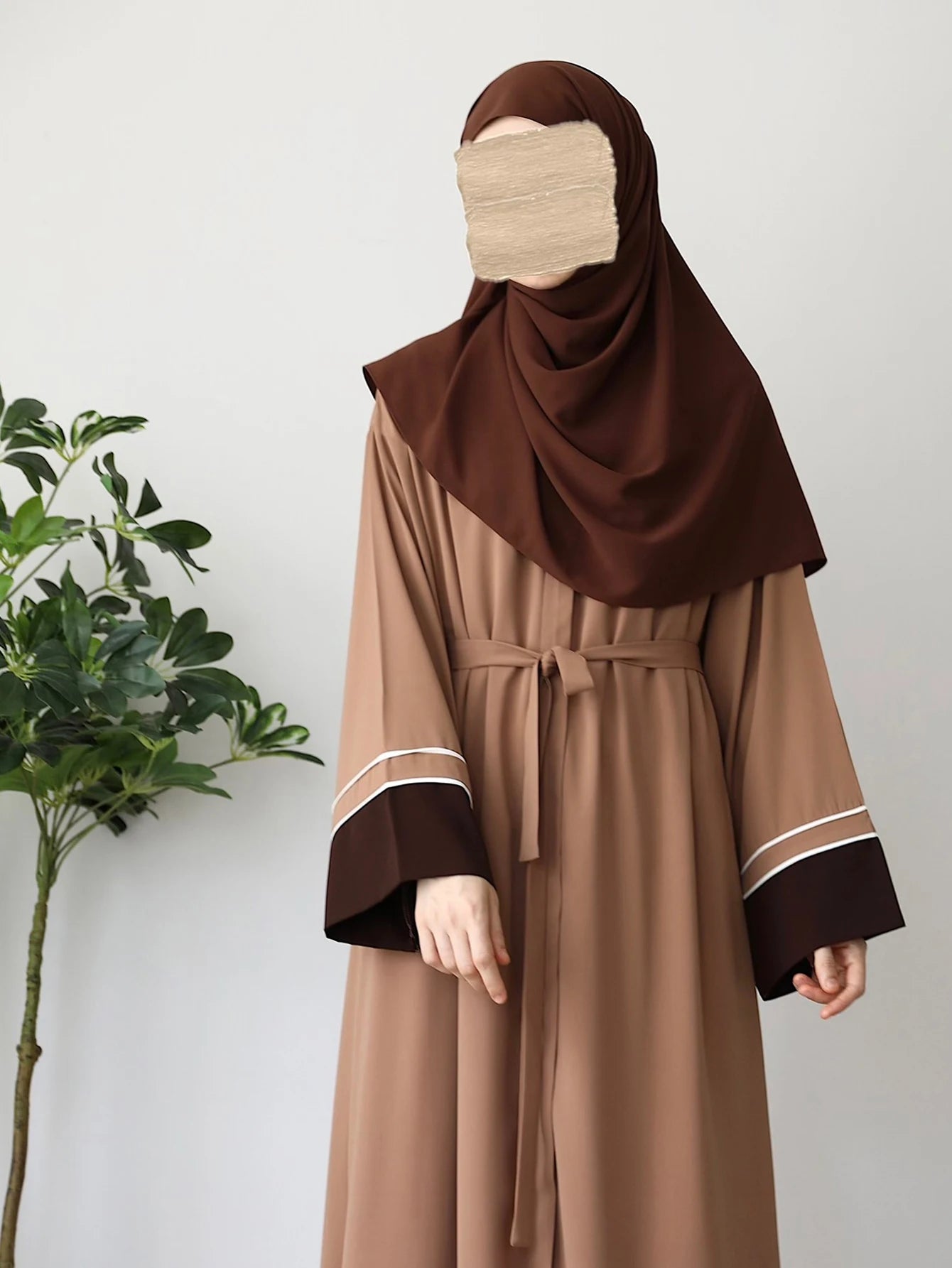 Middle Eastern Muslim Islamic women's patchwork long sleeved loose elegant temperament abaya robe skirt