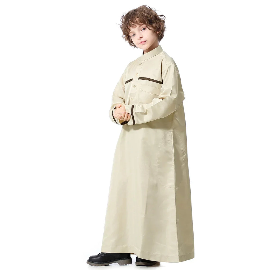 Muslim Saudi Arab Boys Robe Kids Abaya Kaftan Prayer Islam Ramadan Clothing Long Sleeve Thobe Middle East Teenage Dress Dubai