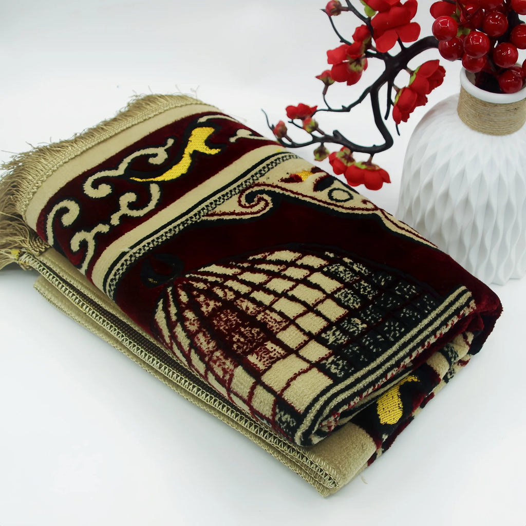 Islamic  Velvet Prayer Rug (650g) | Muslim Prayer Mat Size 110 x 70 cm Thick Plush MatPerfect Ramadan Eid Gift