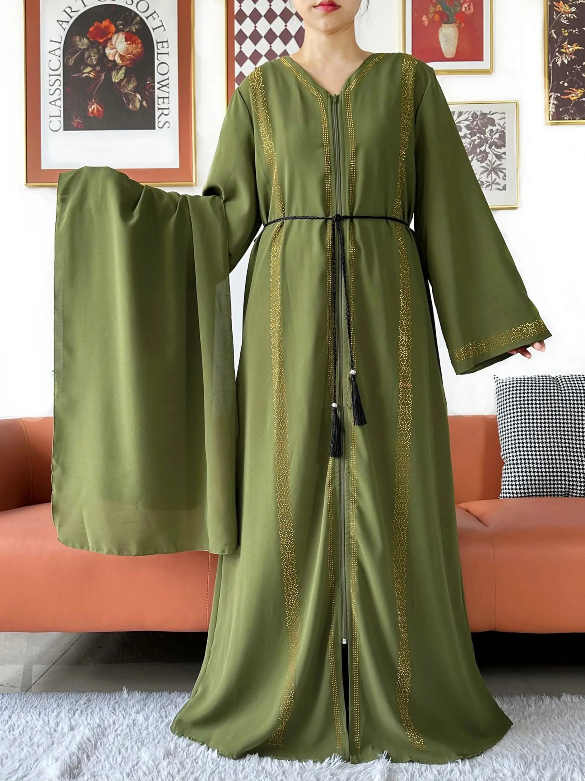 New Elegant Women Abaya Long Sleeve Chiffon Loose Open Abaya Muslim Islamic Clothing Cardigan Style Muslim Fashion Dresses