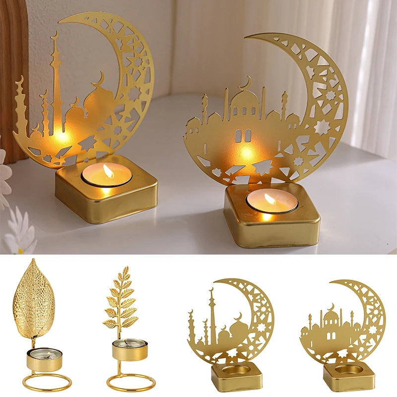 Ramadan Candlestick  Home Decor Eid Mubarak Candle Holder Table Ornament Muslim Festival Party Crescent Moon Star Decor
