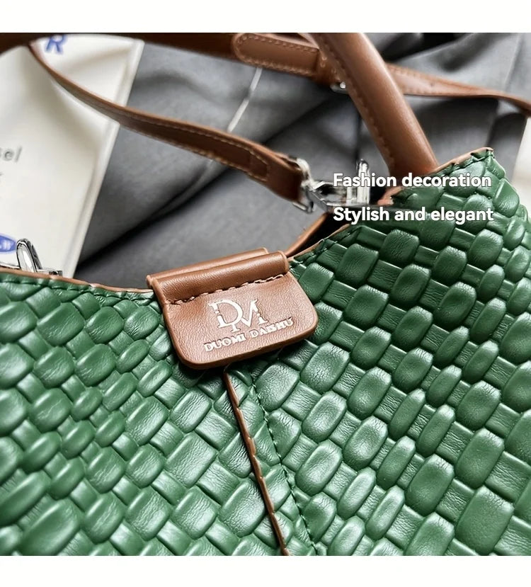 Fashionable Women's Bucket Bag, Stylish Solid Color Woven Effect Handbag Shoulder Bag and Crossbody Bag, Can Be Carried By Hand