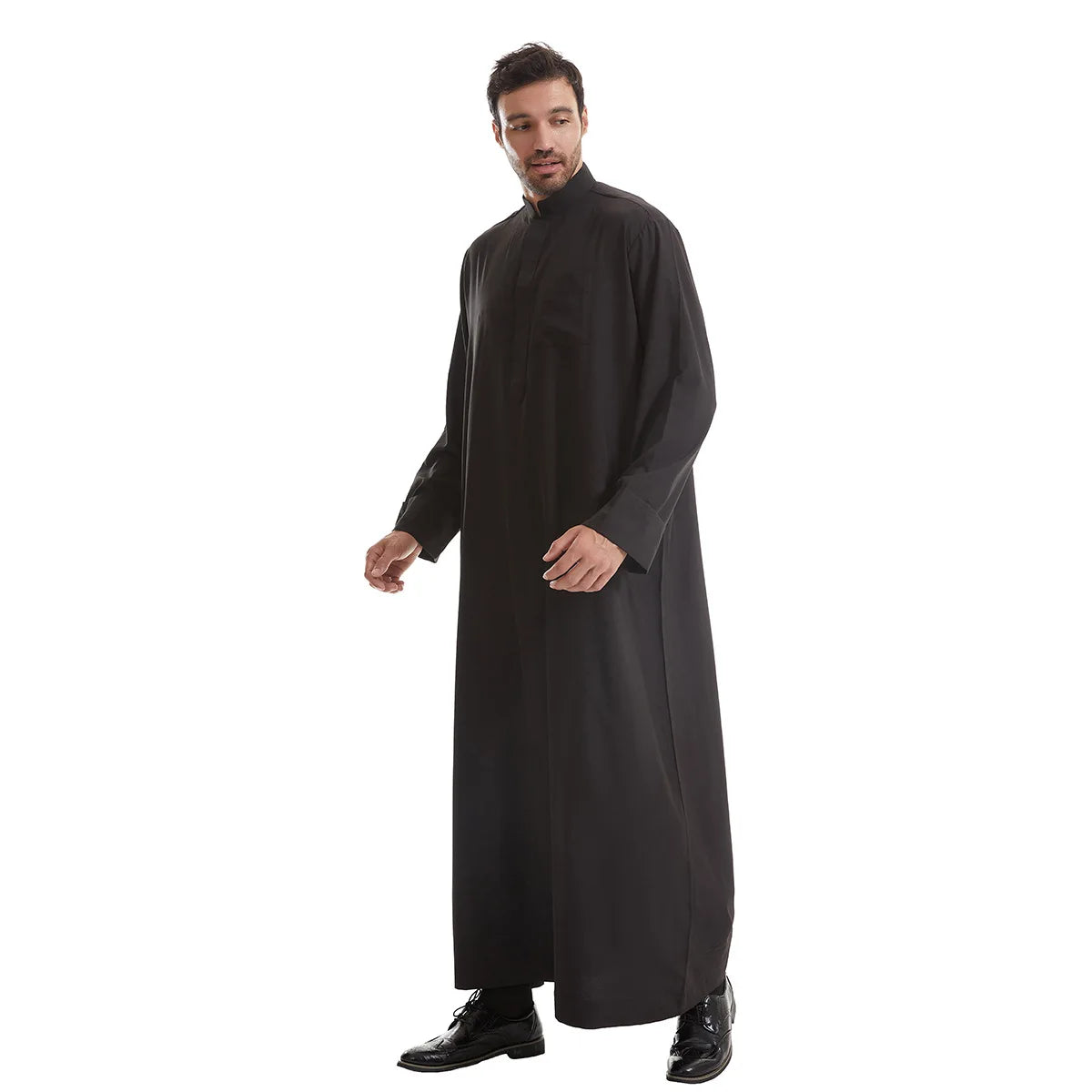Men's Kaftan Khaki Black Long Sleeve Stand Stand-up Collar Soft Fabric Abayas Africa Saudi Thobe Elegant Outdoor Clothing