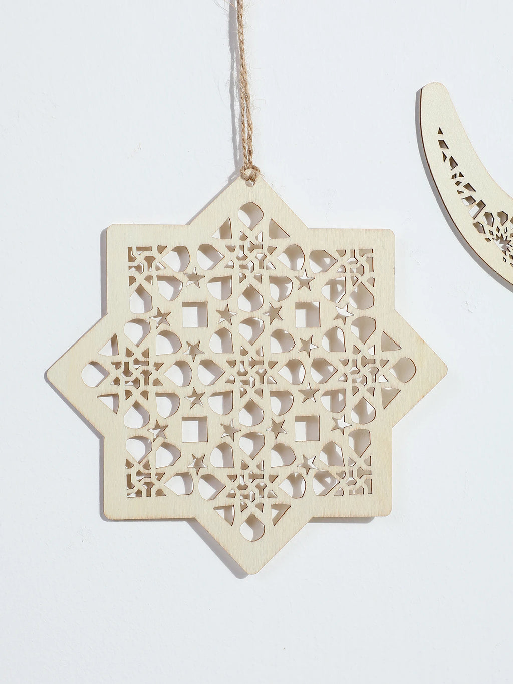 Ramadan Kareem Wooden Banner Garland - Islamic Moon Star Lantern Hanging Decor for Muslim Festival Home Party Wall Ornament Gift