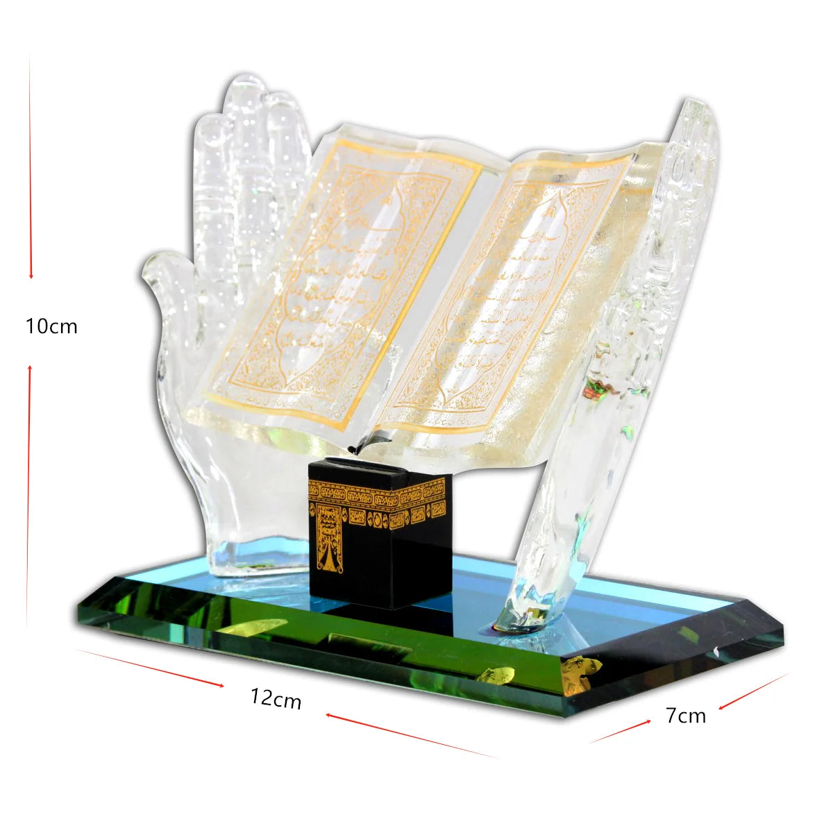 Muslim Crystal Ornament, Crystal Gilded Kaaba Hand Holding Book Model for Home Office Table Vehicle Decor Souvenirs  Eid Gift