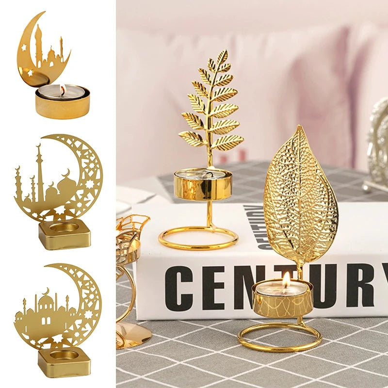 Ramadan Candlestick  Home Decor Eid Mubarak Candle Holder Table Ornament Muslim Festival Party Crescent Moon Star Decor