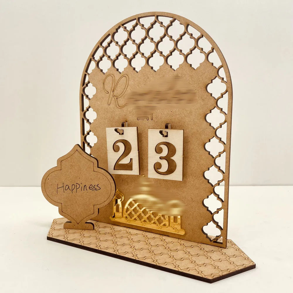 Wooden Ramadan Eid Countdown Calendar Islamic Mubarak-Themed Party Supplies for Home Room Decoration Indoor Desk Accessory