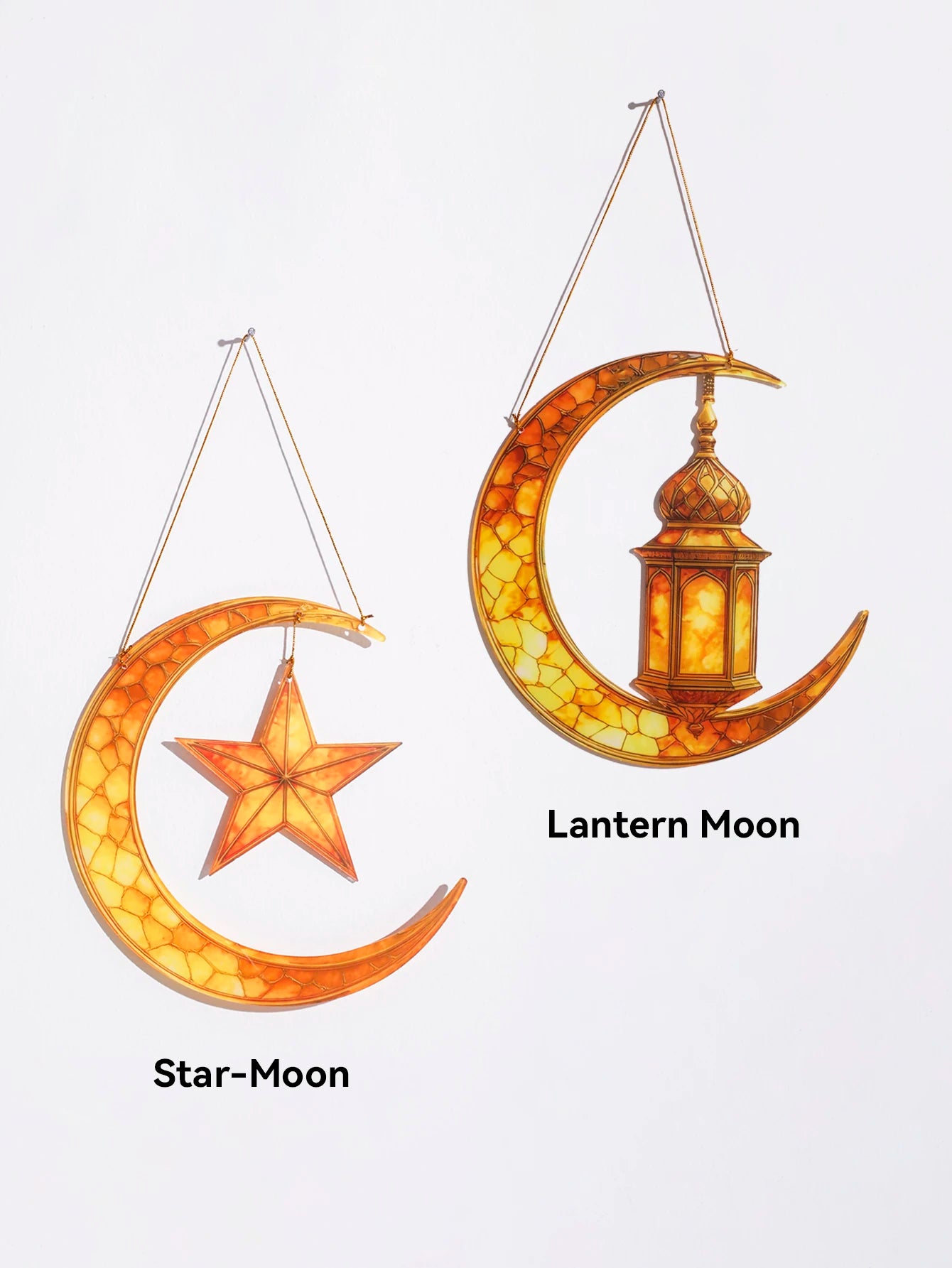 Islamic Moon Star Lantern Hanging Decor - Acrylic Eid Mubarak Ornament for Ramadan Kareem Muslim Festival Home Window Wall Decor