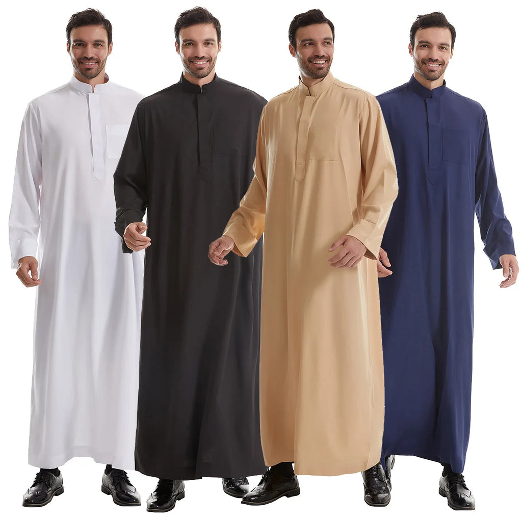 Men's Kaftan Khaki Black Long Sleeve Stand Stand-up Collar Soft Fabric Abayas Africa Saudi Thobe Elegant Outdoor Clothing
