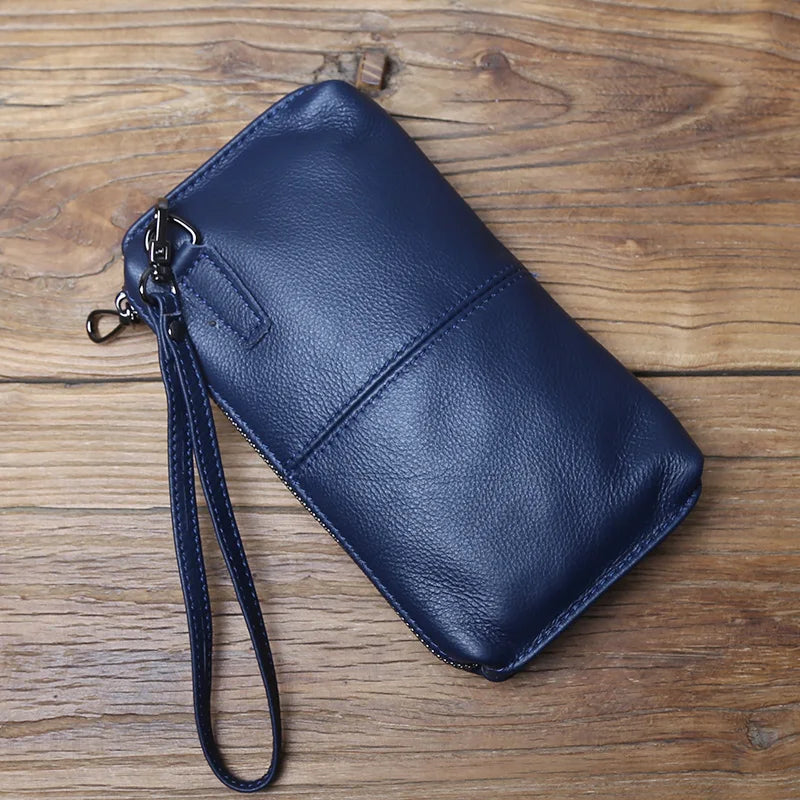Leather Leisure  With Long Purse, Soft Leather, Hand Zipper, Money Chuck Layer, Cowhide Credit Card Bag, Cell Phone Bag