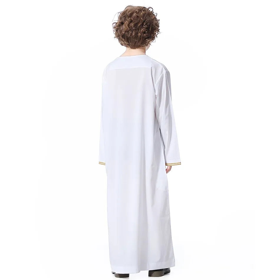 2025 New Children Thawb Teens Summer Muslim Robe Kids Arab Folk Clothes Boys Solid Color Thobe 5-14 Years National Outfit