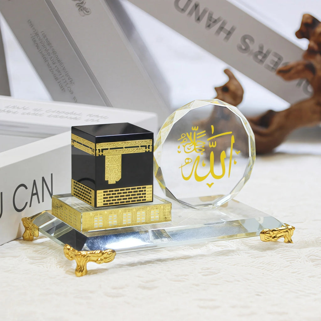 Muslim Crystal Gilded Kaaba Model Kits Muslim Showpiece Islamic Architecture Handicraft Home Vehicle Decor Islamic Building Gift