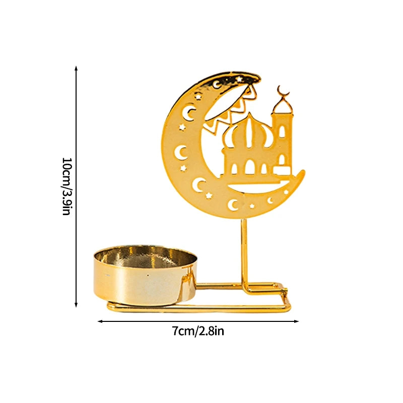 Ramadan Candlestick  Home Decor Eid Mubarak Candle Holder Table Ornament Muslim Festival Party Crescent Moon Star Decor