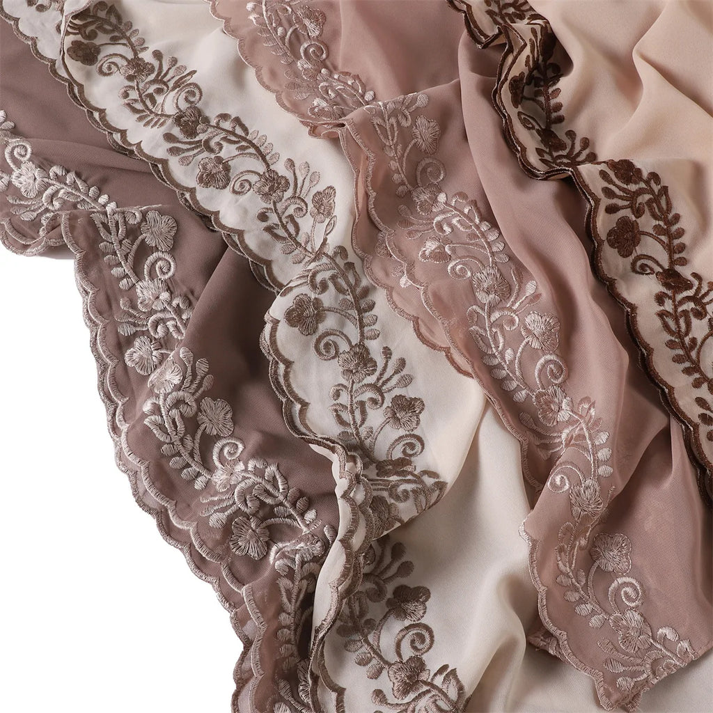 Embroidery Lace Chiffon Hijabs for women Vine Heavy Pearl Industry Edge Long Scarf Light Scarf Headscarf Shawl Turban Ramadan