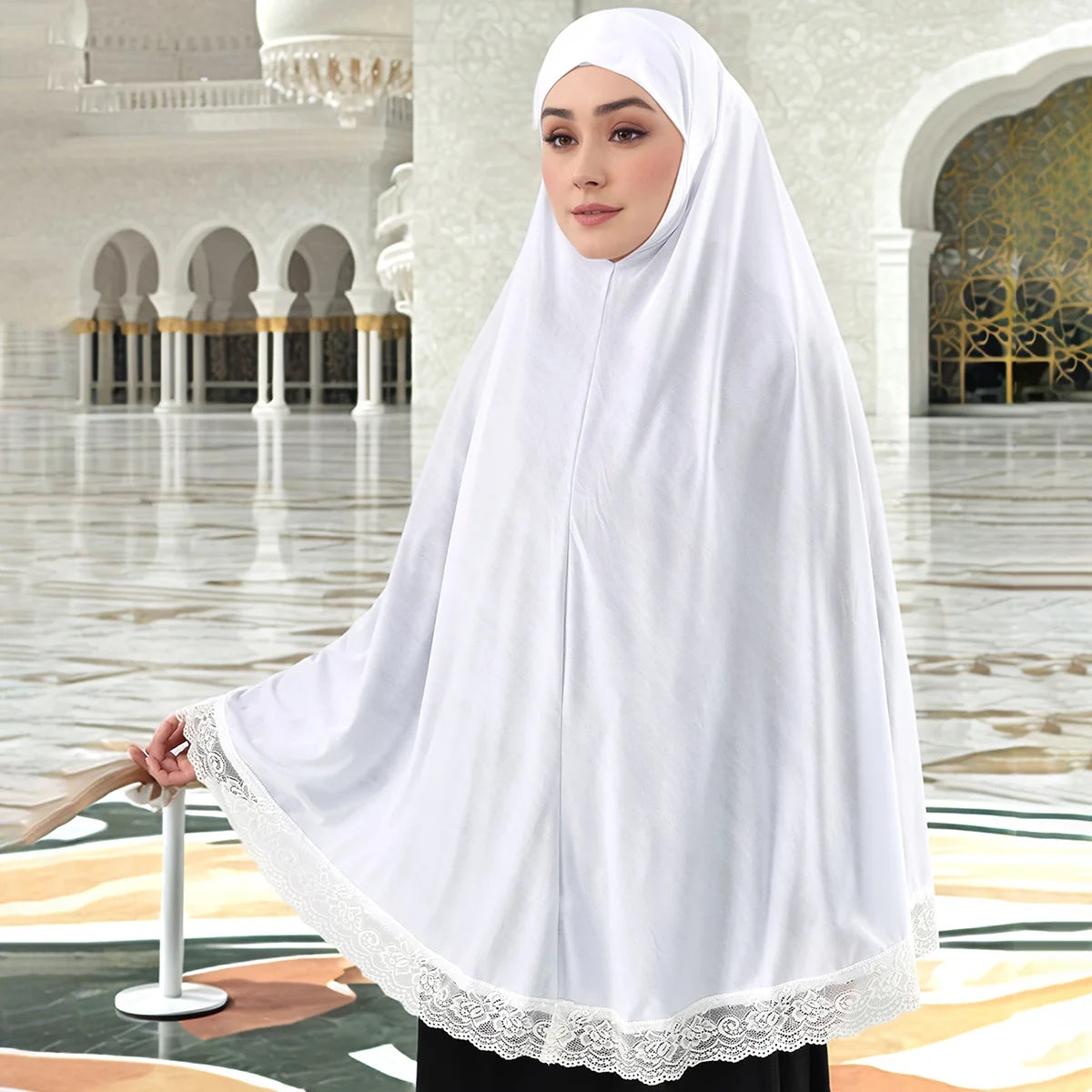 Muslim Abayas Full Cover Lace Edge Women Black Clothing Solid Color Instant Hijab Soft Premuim Cotton Hemp Ramadan Prayer Dress