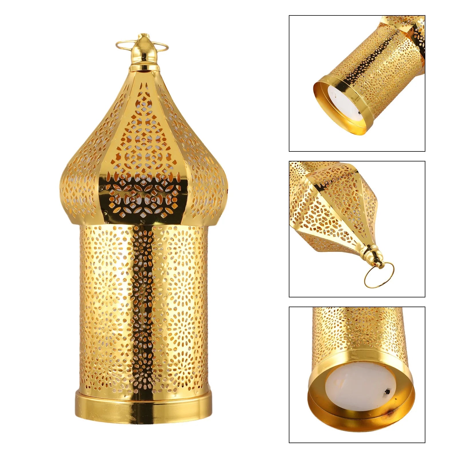 Moroccan Golden Hollow Iron Lantern Ramadan Home Decoration Light Ornaments Gold Lanterns Moroccan Home Crafts Decoration
