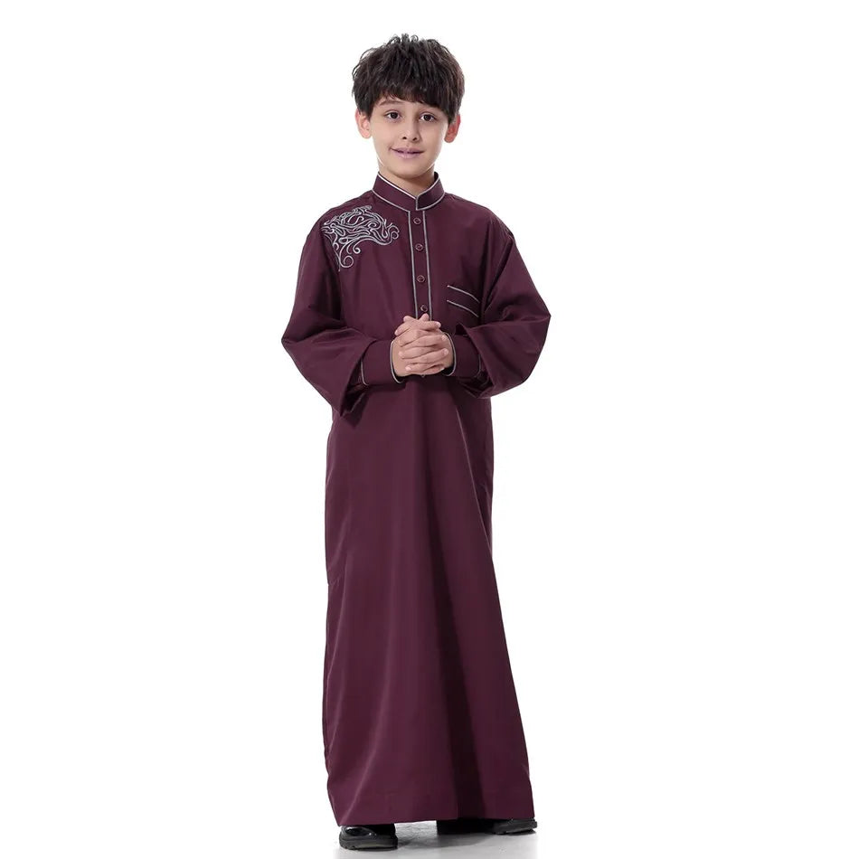 2025 New Kids Robe Children Embroidery Outfit Boys Ramadan Thawb Teens Long Sleeve National Clothes Arab Muslim Thobe 5-12 Years
