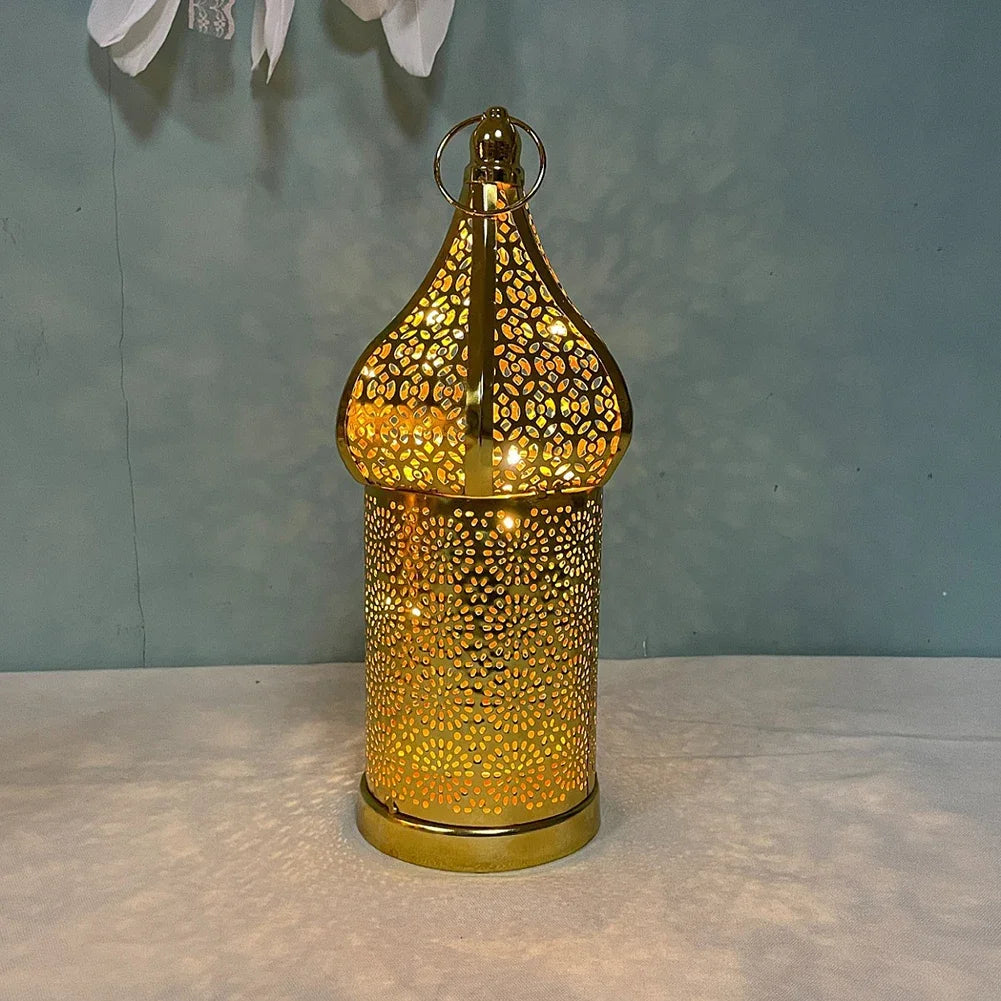 Moroccan Golden Hollow Iron Lantern Ramadan Home Decoration Light Ornaments Gold Lanterns Moroccan Home Crafts Decoration