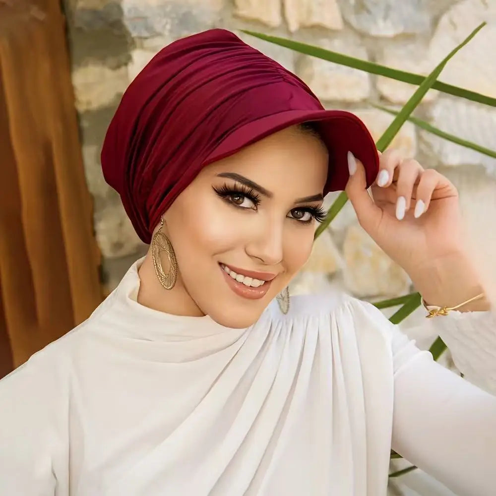 Wide Brim Hat Headwraps Sun Visor for Women Muslim Stretch Turban Cap Chemo Pullover Bonnet Sun Hat Hair Loss Head Wrap Outdoor