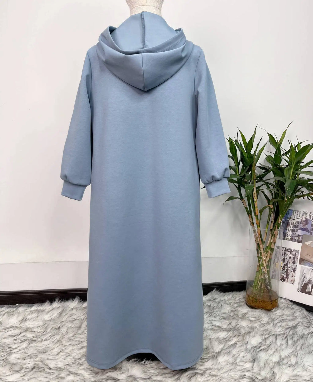 Middle East Muslim Fashion Abayas for Girls Solid Color Simple Hoodie Dress with Pocket Hooded Cuff Design Eid Ramadan Kids Robe
