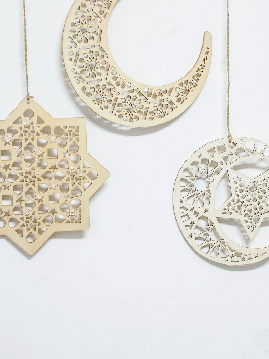 Ramadan Kareem Wooden Banner Garland - Islamic Moon Star Lantern Hanging Decor for Muslim Festival Home Party Wall Ornament Gift