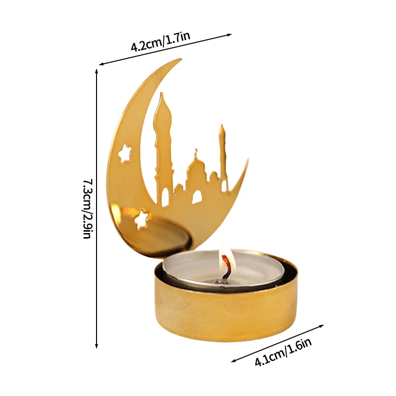 Ramadan Candlestick  Home Decor Eid Mubarak Candle Holder Table Ornament Muslim Festival Party Crescent Moon Star Decor