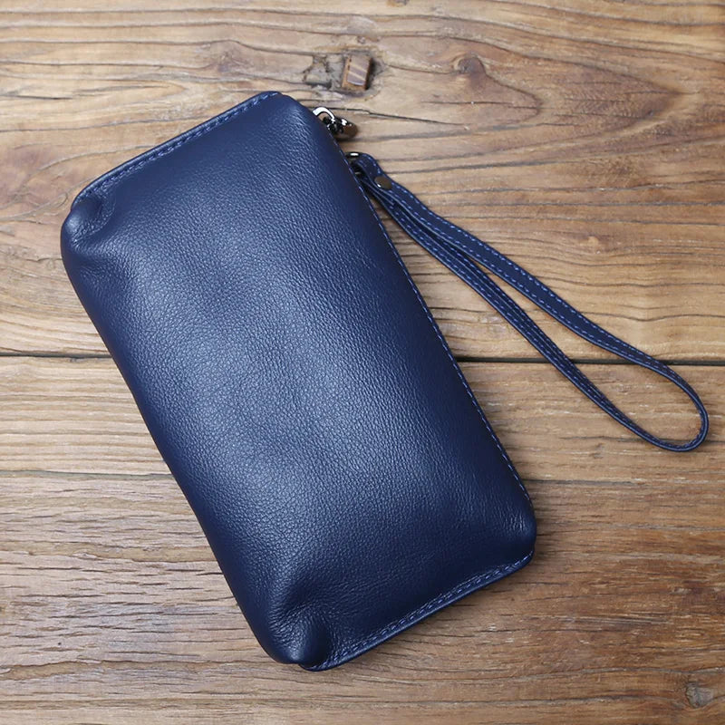 Leather Leisure  With Long Purse, Soft Leather, Hand Zipper, Money Chuck Layer, Cowhide Credit Card Bag, Cell Phone Bag